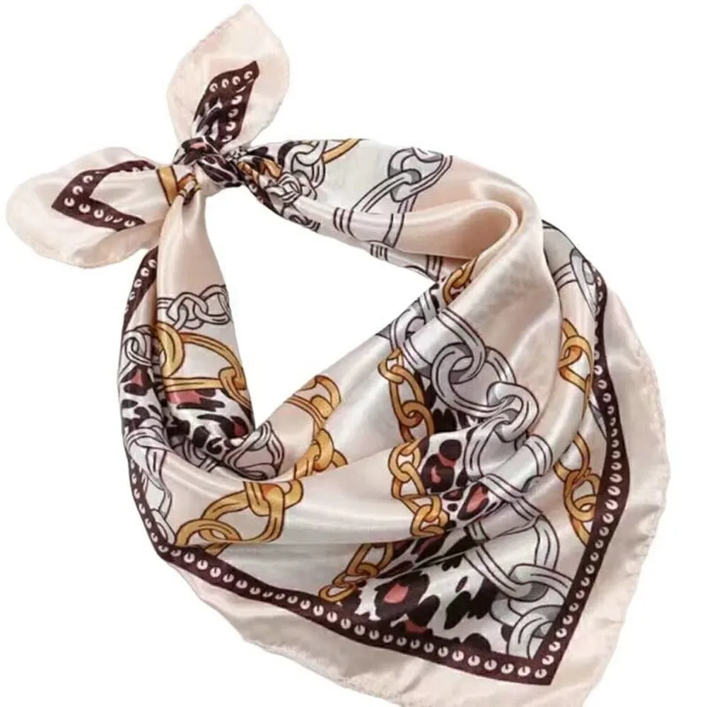 Square Satin Scarf Leopard Chain Print Vintage Neckerchief Elegant Scarf